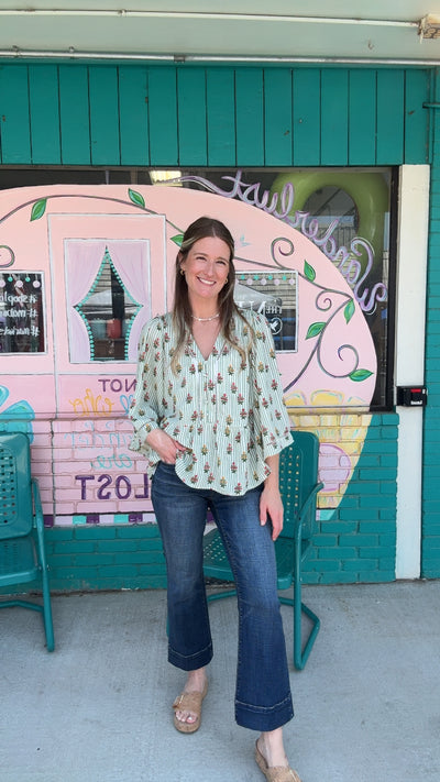 Monroe Cottage Green Stripe Top-Tops-Mary Square-Market Street Nest, Fashionable Clothing, Shoes and Home Décor Located in Mabank, TX
