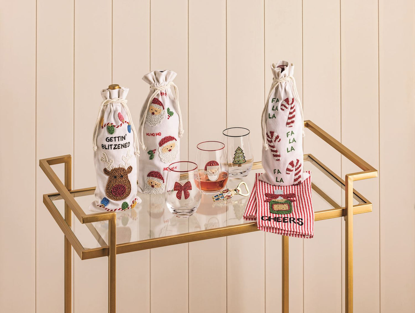 Mud Pie Beaded Christmas Wine Bags-Home & Gifts-Mud Pie-Market Street Nest, Fashionable Clothing, Shoes and Home Décor Located in Mabank, TX