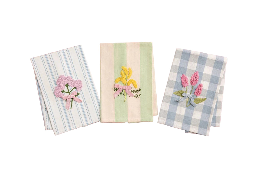 Mudpie Embroidered Flower Towels-04-Kitchen & Food-Mud Pie-Market Street Nest, Fashionable Clothing, Shoes and Home Décor Located in Mabank, TX