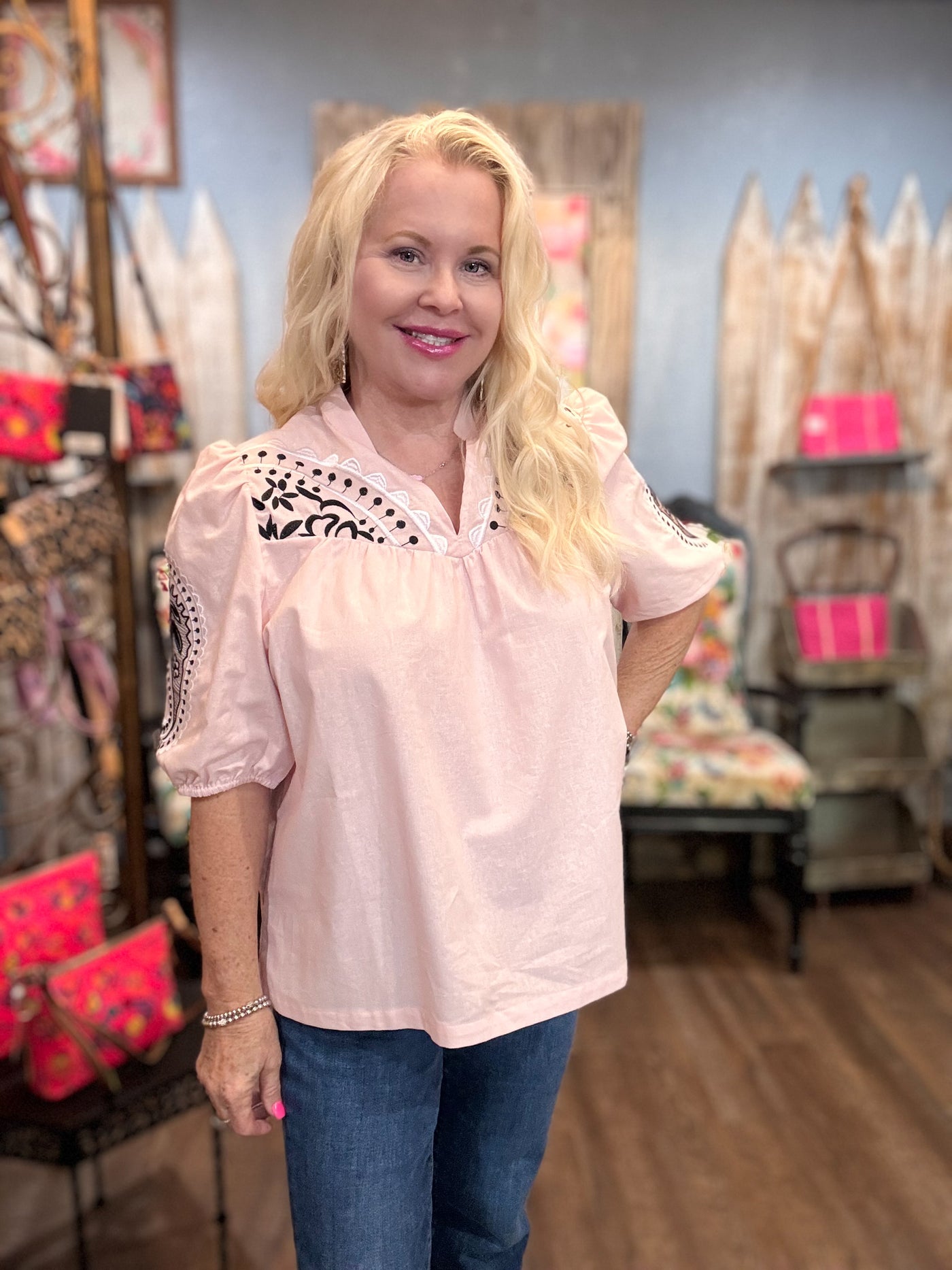 Mud Pie Humphrey Embroidered Top-Tops-Mud Pie-Market Street Nest, Fashionable Clothing, Shoes and Home Décor Located in Mabank, TX