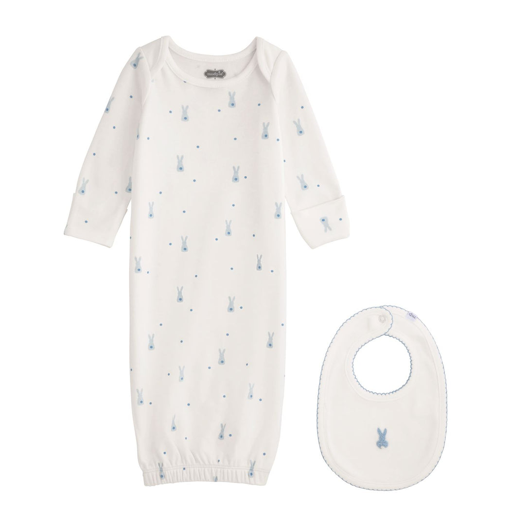 Mudpie Infant Blue Bunny Gown with Bib-03-Home & Gift-Mud Pie-Market Street Nest, Fashionable Clothing, Shoes and Home Décor Located in Mabank, TX