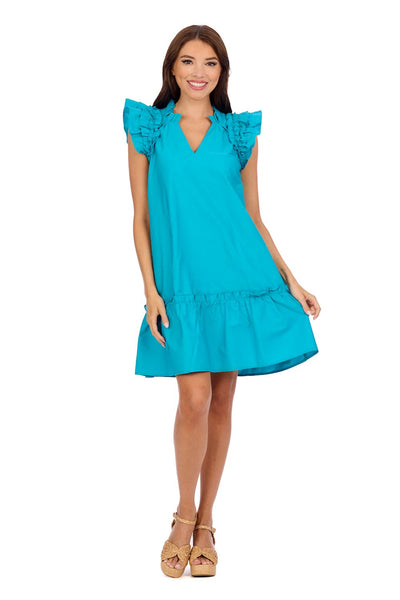 Mud Pie Riggs Ruffle Dress in Blue-Dresses & Rompers-Mud Pie-Market Street Nest, Fashionable Clothing, Shoes and Home Décor Located in Mabank, TX