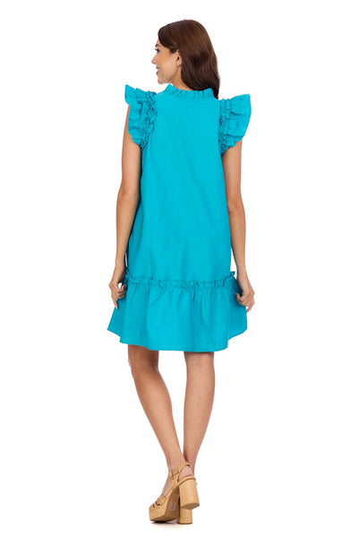 Mud Pie Riggs Ruffle Dress in Blue-Dresses & Rompers-Mud Pie-Market Street Nest, Fashionable Clothing, Shoes and Home Décor Located in Mabank, TX