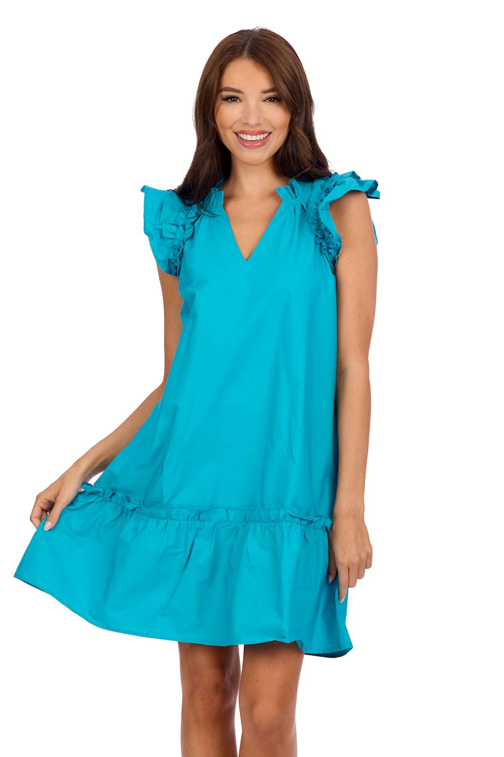 Mud Pie Riggs Ruffle Dress in Blue-Dresses & Rompers-Mud Pie-Market Street Nest, Fashionable Clothing, Shoes and Home Décor Located in Mabank, TX