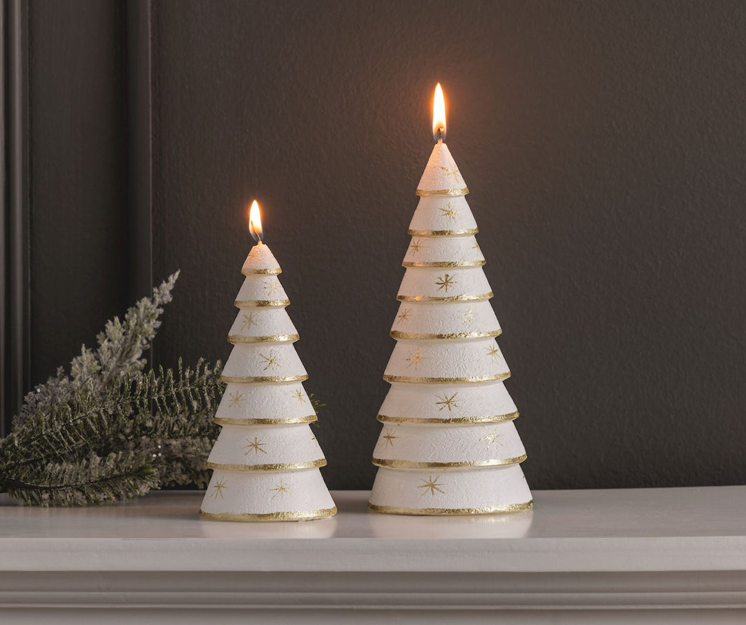 Mud Pie White and Gold Stacked Tree Candles-03-Home &amp; Gift-Mud Pie-Market Street Nest, Fashionable Clothing, Shoes and Home Décor Located in Mabank, TX