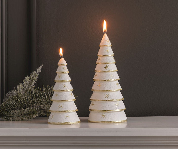 Mud Pie White and Gold Stacked Tree Candles-03-Home &amp; Gift-Mud Pie-Market Street Nest, Fashionable Clothing, Shoes and Home Décor Located in Mabank, TX