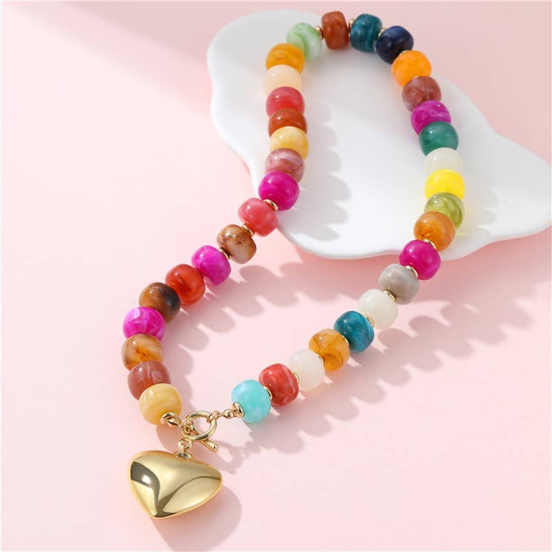 MULTI BEADED HEART CHARM TOGGLE NECKLACE | 40NK9700-JOSSLYN by wall to wall-Market Street Nest, Fashionable Clothing, Shoes and Home Décor Located in Mabank, TX
