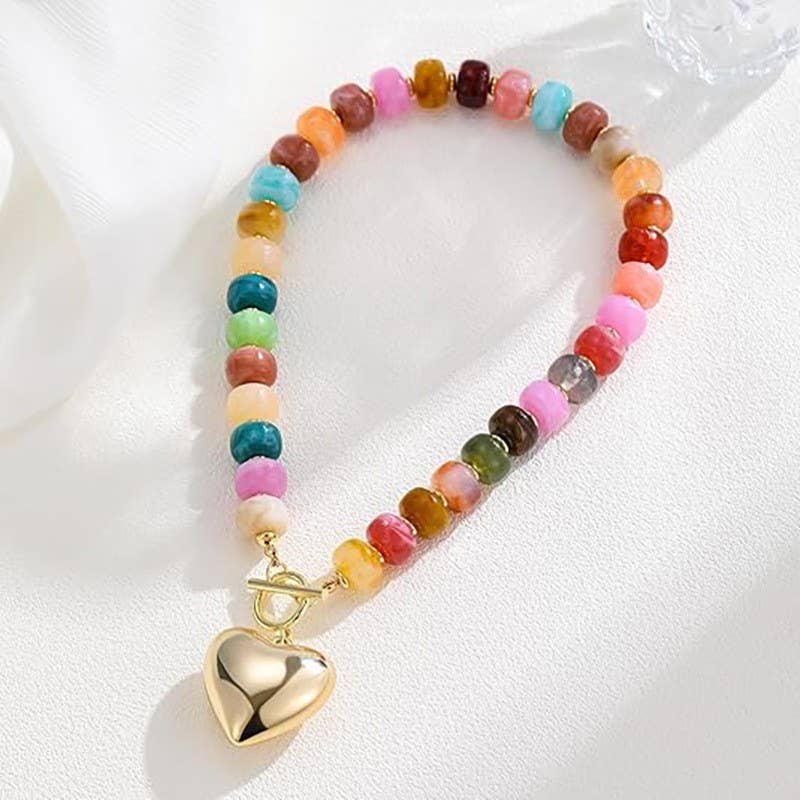 MULTI BEADED HEART CHARM TOGGLE NECKLACE | 40NK9700-JOSSLYN by wall to wall-Market Street Nest, Fashionable Clothing, Shoes and Home Décor Located in Mabank, TX