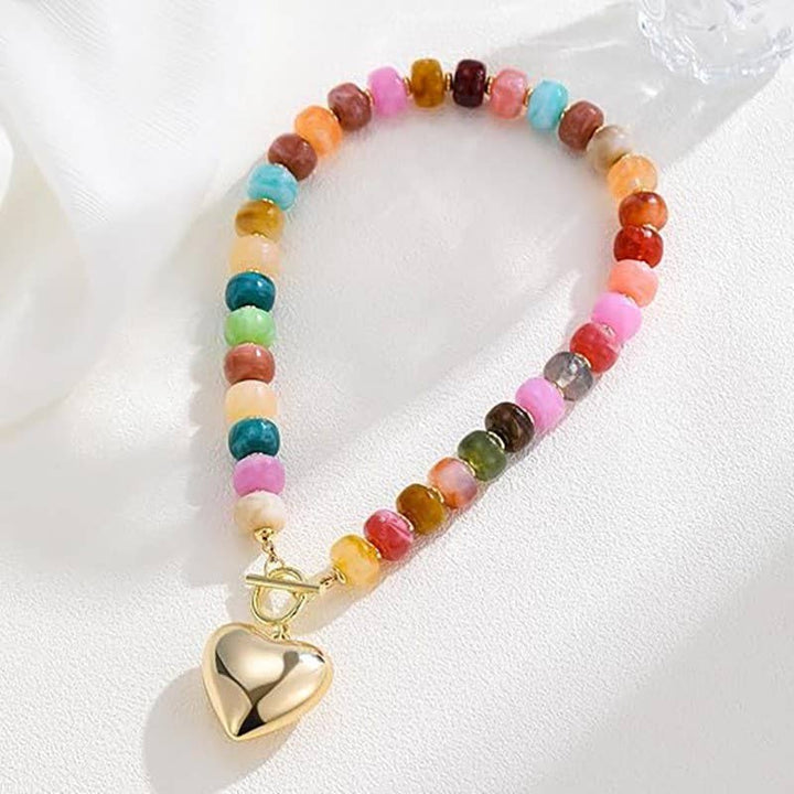 MULTI BEADED HEART CHARM TOGGLE NECKLACE | 40NK9700-JOSSLYN by wall to wall-Market Street Nest, Fashionable Clothing, Shoes and Home Décor Located in Mabank, TX