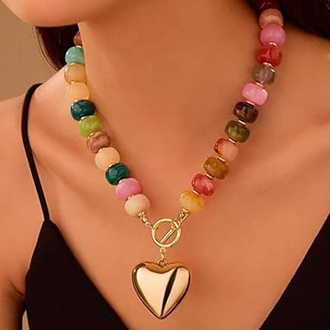 MULTI BEADED HEART CHARM TOGGLE NECKLACE | 40NK9700-JOSSLYN by wall to wall-Market Street Nest, Fashionable Clothing, Shoes and Home Décor Located in Mabank, TX