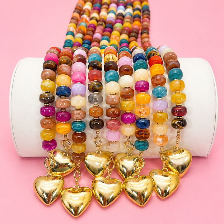 MULTI BEADED HEART CHARM TOGGLE NECKLACE | 40NK9700-JOSSLYN by wall to wall-Market Street Nest, Fashionable Clothing, Shoes and Home Décor Located in Mabank, TX