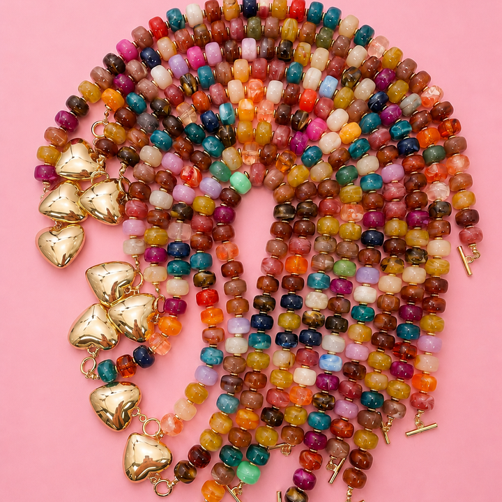 MULTI BEADED HEART CHARM TOGGLE NECKLACE | 40NK9700-JOSSLYN by wall to wall-Market Street Nest, Fashionable Clothing, Shoes and Home Décor Located in Mabank, TX