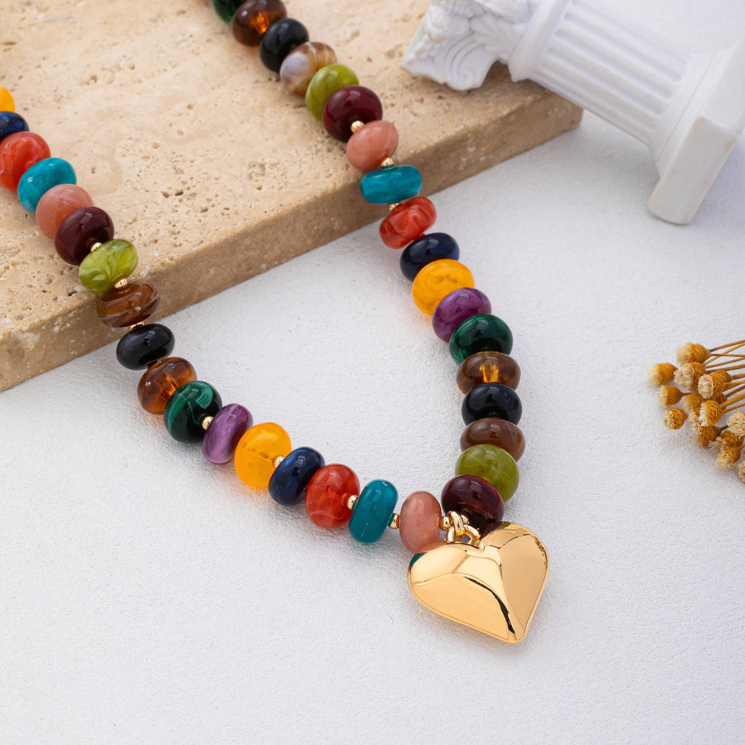 Multicolor Rondelle Bead Heart Pendant Necklace | 80N93691-JOSSLYN by wall to wall-Market Street Nest, Fashionable Clothing, Shoes and Home Décor Located in Mabank, TX