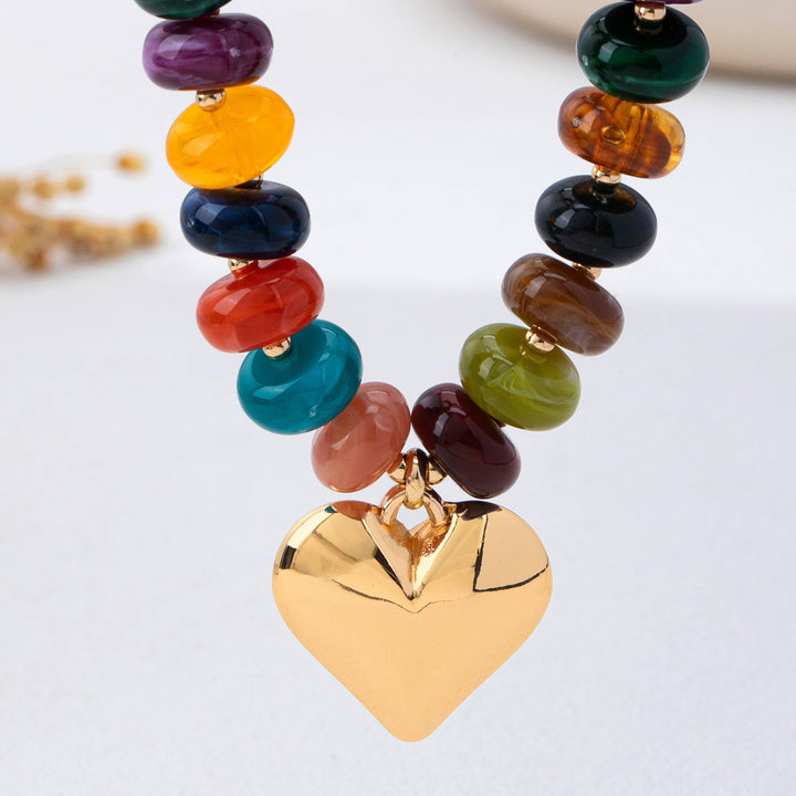 Multicolor Rondelle Bead Heart Pendant Necklace | 80N93691-JOSSLYN by wall to wall-Market Street Nest, Fashionable Clothing, Shoes and Home Décor Located in Mabank, TX