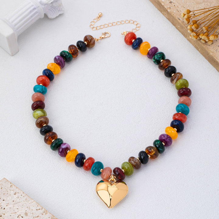Multicolor Rondelle Bead Heart Pendant Necklace | 80N93691-JOSSLYN by wall to wall-Market Street Nest, Fashionable Clothing, Shoes and Home Décor Located in Mabank, TX