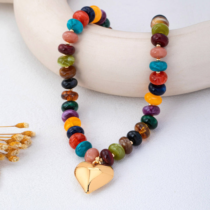 Multicolor Rondelle Bead Heart Pendant Necklace | 80N93691-JOSSLYN by wall to wall-Market Street Nest, Fashionable Clothing, Shoes and Home Décor Located in Mabank, TX