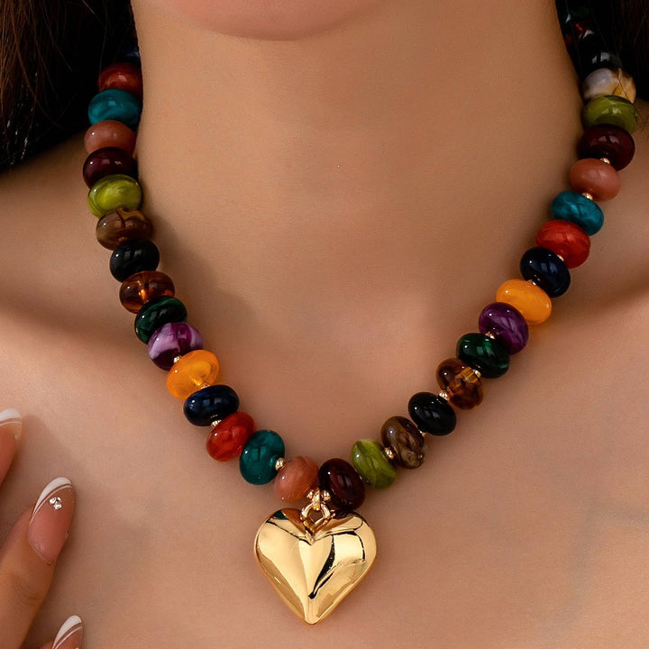 Multicolor Rondelle Bead Heart Pendant Necklace | 80N93691-JOSSLYN by wall to wall-Market Street Nest, Fashionable Clothing, Shoes and Home Décor Located in Mabank, TX