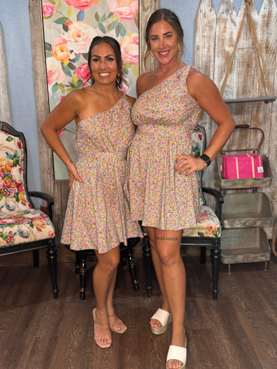 Mykonos Meadow One Shoulder Dress-Dresses & Rompers-Meet Me In Santorini-Market Street Nest, Fashionable Clothing, Shoes and Home Décor Located in Mabank, TX