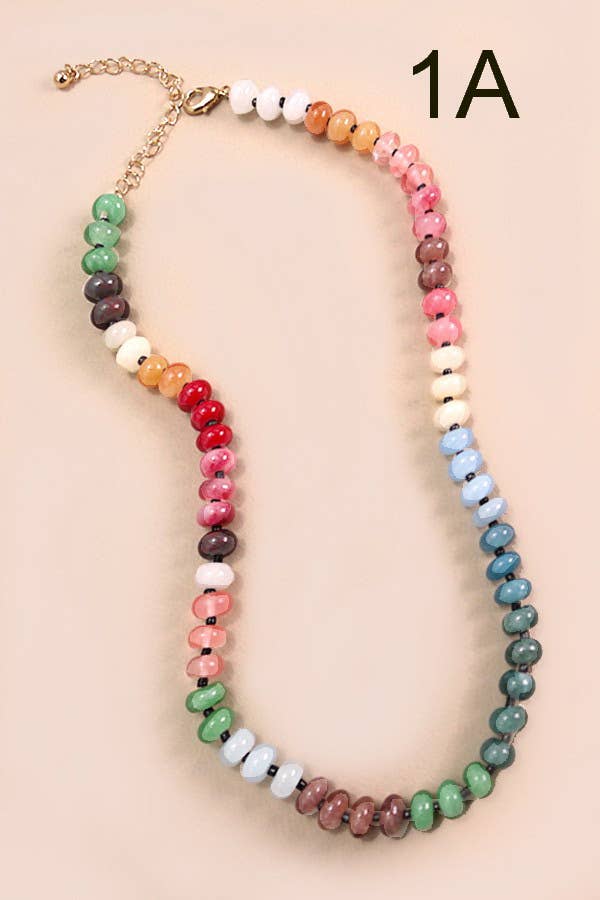 NATURAL AGATE GLASS SEMI PRECIOUS BEAD NECKLACE | 80N896-JOSSLYN by wall to wall-Market Street Nest, Fashionable Clothing, Shoes and Home Décor Located in Mabank, TX
