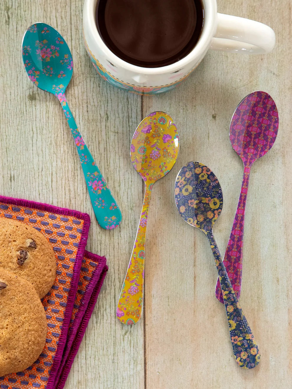 Natural Life Ditsy Teaspoons, Set of 4 - Multicolored-04-Kitchen &amp; Food-Natural Life-Market Street Nest, Fashionable Clothing, Shoes and Home Décor Located in Mabank, TX