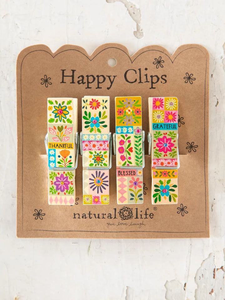 Natural Life Happy Clips, Set of 4-04-Kitchen &amp; Food-Natural Life-Market Street Nest, Fashionable Clothing, Shoes and Home Décor Located in Mabank, TX