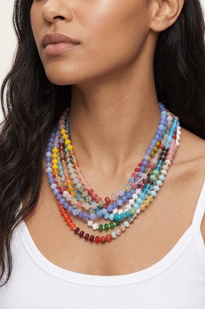Natural Stone Semi-Precious Glass Mixed Necklace | 40NK9694-JOSSLYN by wall to wall-Market Street Nest, Fashionable Clothing, Shoes and Home Décor Located in Mabank, TX