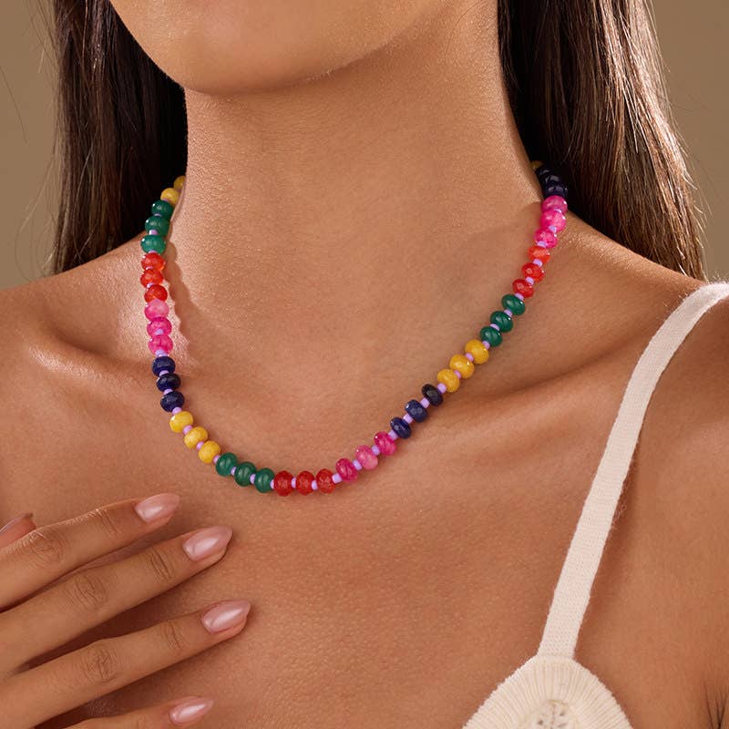 Natural Stone Semi-Precious Glass Mixed Necklace | 40NK9694-JOSSLYN by wall to wall-Market Street Nest, Fashionable Clothing, Shoes and Home Décor Located in Mabank, TX