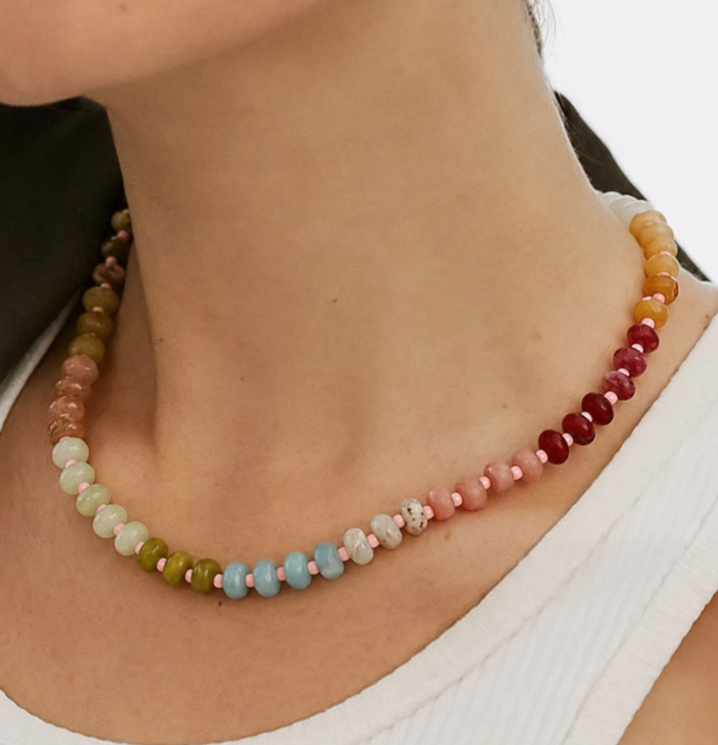 Natural Stone Semi-Precious Glass Mixed Necklace | 40NK9694-JOSSLYN by wall to wall-Market Street Nest, Fashionable Clothing, Shoes and Home Décor Located in Mabank, TX