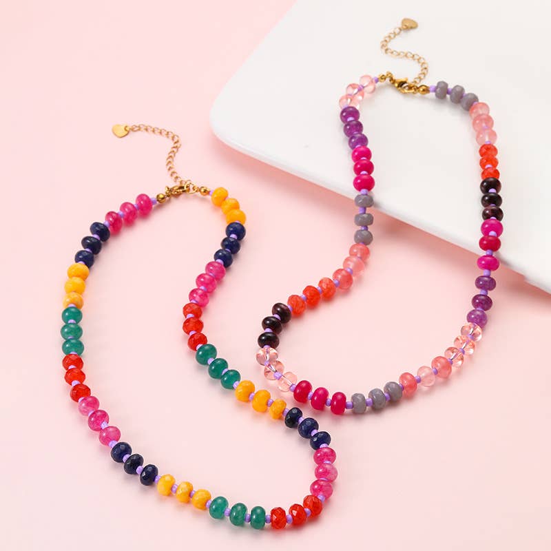 Natural Stone Semi-Precious Glass Mixed Necklace | 40NK9694-JOSSLYN by wall to wall-Market Street Nest, Fashionable Clothing, Shoes and Home Décor Located in Mabank, TX