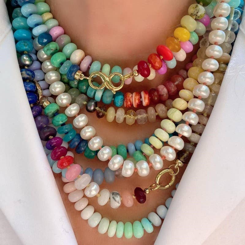Natural Stone Semi-Precious Glass Mixed Necklace | 40NK9659-JOSSLYN by wall to wall-Market Street Nest, Fashionable Clothing, Shoes and Home Décor Located in Mabank, TX