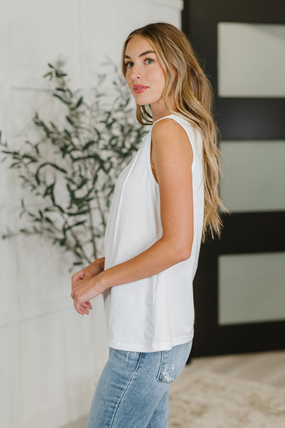New Normal Pleat Detail Sleeveless Top in White-Tops-Ave Shops-Market Street Nest, Fashionable Clothing, Shoes and Home Décor Located in Mabank, TX
