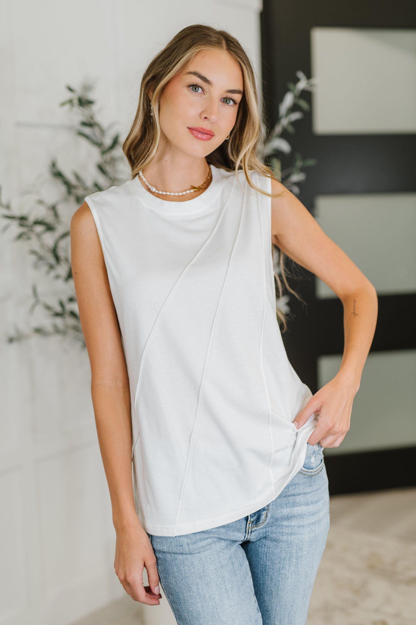 New Normal Pleat Detail Sleeveless Top in White-Tops-Ave Shops-Market Street Nest, Fashionable Clothing, Shoes and Home Décor Located in Mabank, TX