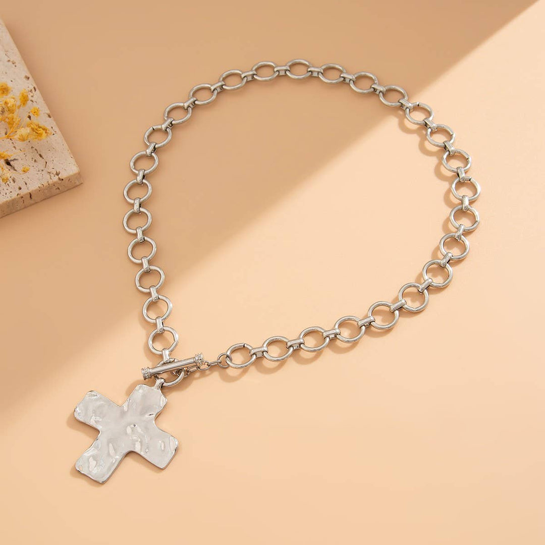 NOTABLE HAMMERED CROSS FRONT TOGGLE NECKLACE | 40NK9474-JOSSLYN by wall to wall-Market Street Nest, Fashionable Clothing, Shoes and Home Décor Located in Mabank, TX