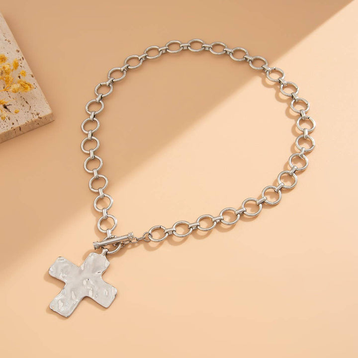 NOTABLE HAMMERED CROSS FRONT TOGGLE NECKLACE | 40NK9474-JOSSLYN by wall to wall-Market Street Nest, Fashionable Clothing, Shoes and Home Décor Located in Mabank, TX