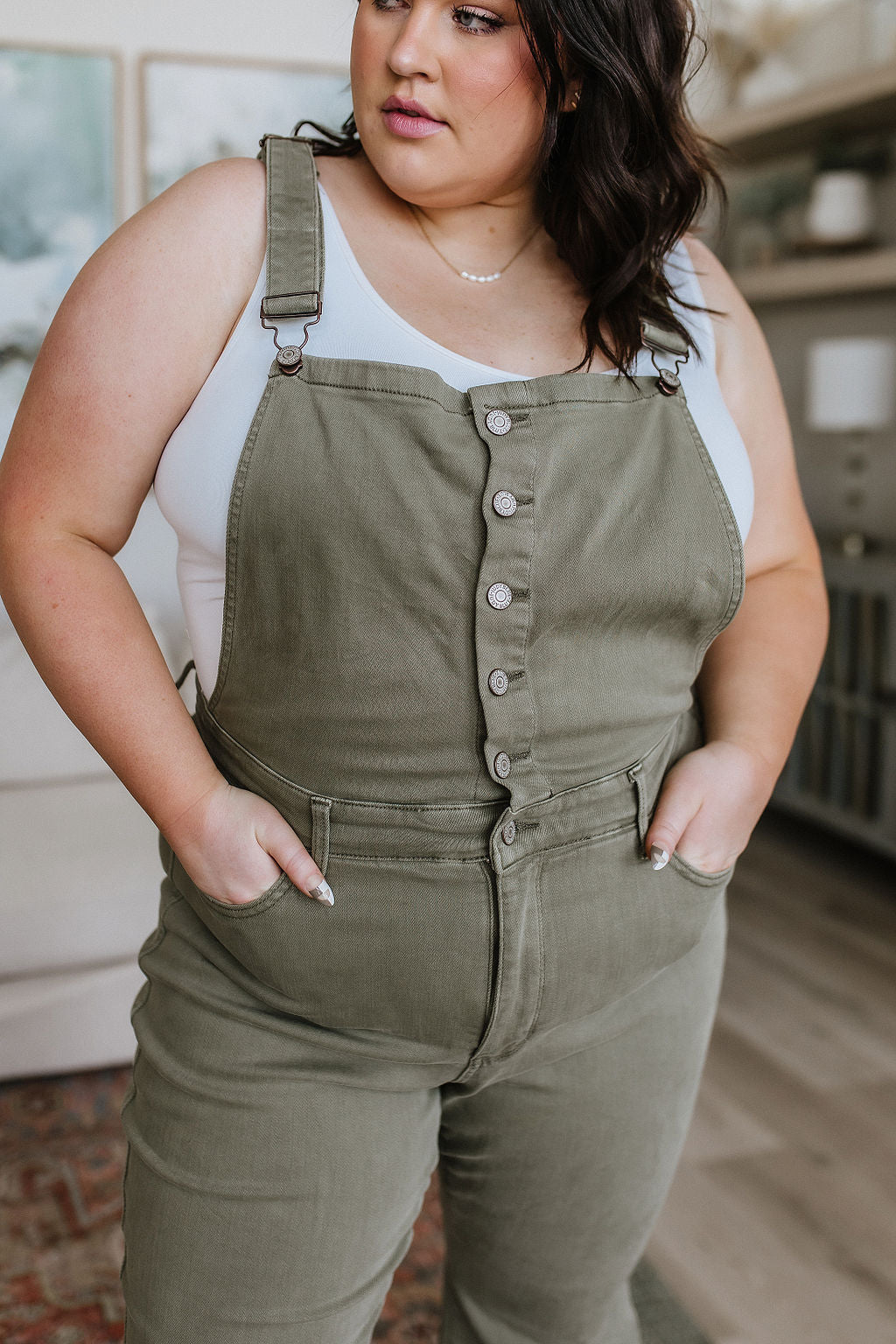 Olivia Control Top Release Hem Overalls in Olive-Denim-Ave Shops-Market Street Nest, Fashionable Clothing, Shoes and Home Décor Located in Mabank, TX