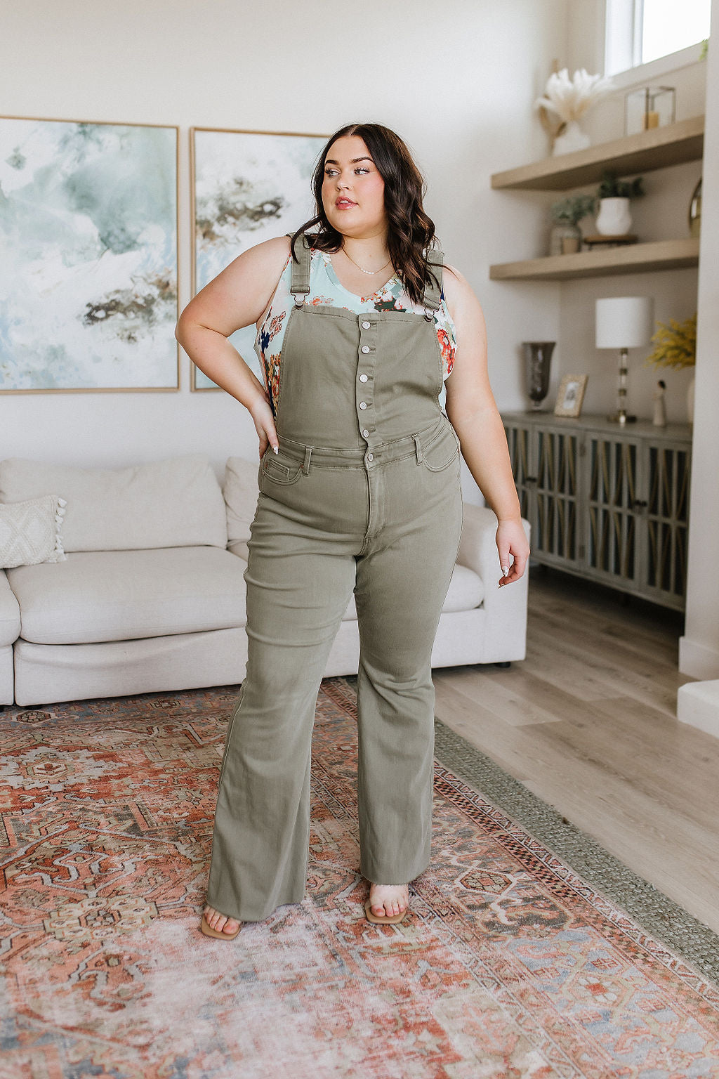 Olivia Control Top Release Hem Overalls in Olive-Denim-Ave Shops-Market Street Nest, Fashionable Clothing, Shoes and Home Décor Located in Mabank, TX