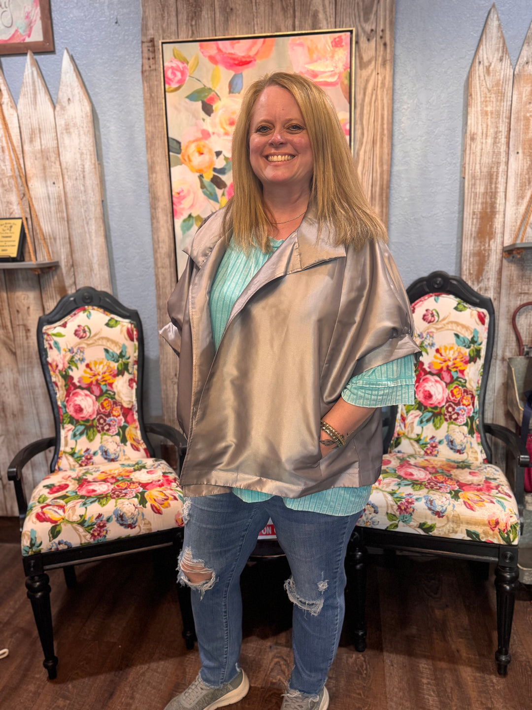 Oopera Balloon Sleeve Cape Jacket-Tops-Ed Truman Associates-Market Street Nest, Fashionable Clothing, Shoes and Home Décor Located in Mabank, TX