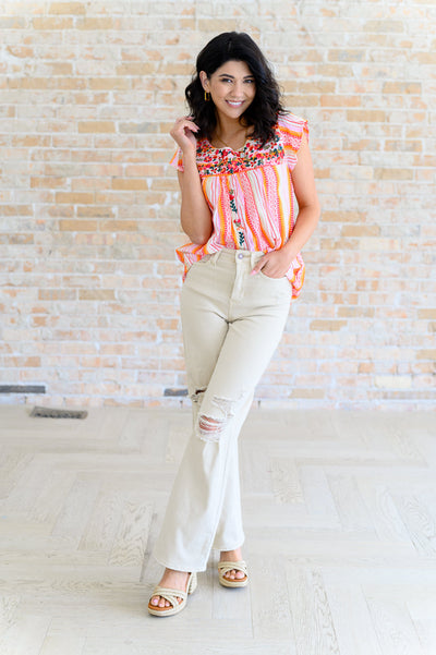 Orange Blossoms Flutter Sleeve Blouse-Tops-Ave Shops-Market Street Nest, Fashionable Clothing, Shoes and Home Décor Located in Mabank, TX