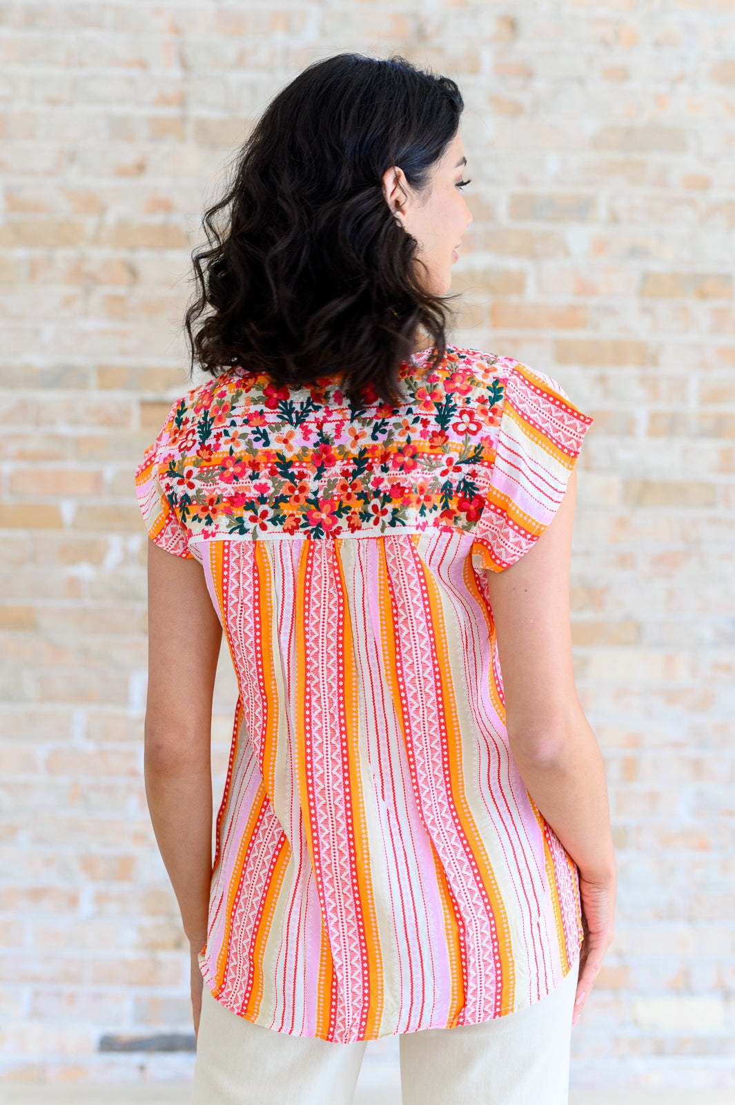 Orange Blossoms Flutter Sleeve Blouse-Tops-Ave Shops-Market Street Nest, Fashionable Clothing, Shoes and Home Décor Located in Mabank, TX