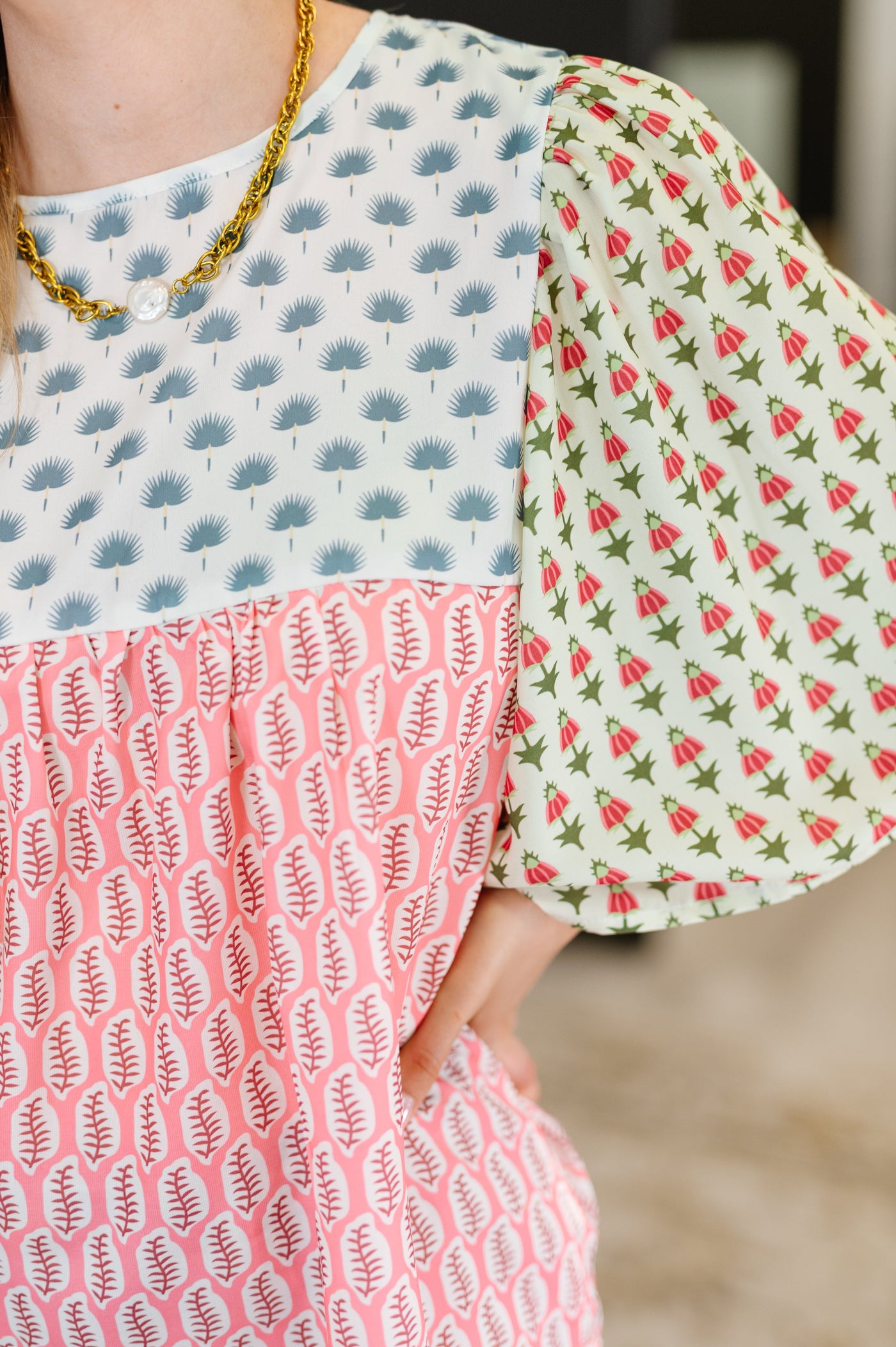 Outside Advantage Mixed Print Boho Blouse-Womens-Ave Shops-Market Street Nest, Fashionable Clothing, Shoes and Home Décor Located in Mabank, TX