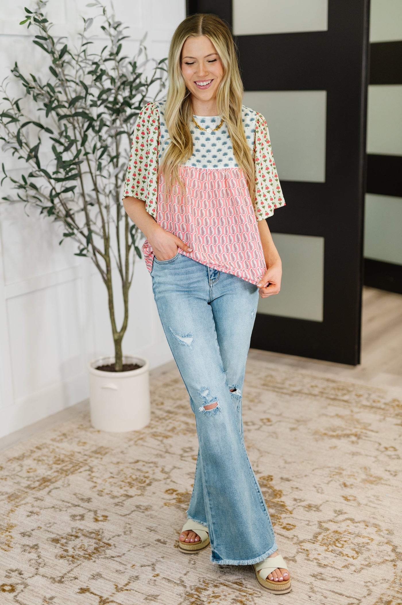 Outside Advantage Mixed Print Boho Blouse-Womens-Ave Shops-Market Street Nest, Fashionable Clothing, Shoes and Home Décor Located in Mabank, TX
