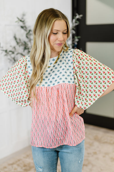 Outside Advantage Mixed Print Boho Blouse-Womens-Ave Shops-Market Street Nest, Fashionable Clothing, Shoes and Home Décor Located in Mabank, TX