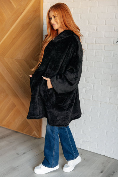 Oversized Velour Blanket Hoodie in Black-Layers-Ave Shops-Market Street Nest, Fashionable Clothing, Shoes and Home Décor Located in Mabank, TX