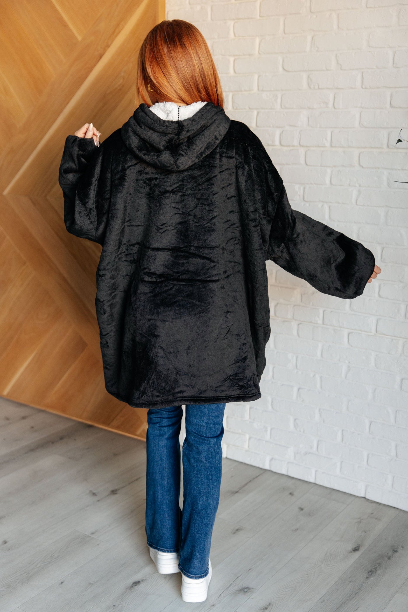 Oversized Velour Blanket Hoodie in Black-Layers-Ave Shops-Market Street Nest, Fashionable Clothing, Shoes and Home Décor Located in Mabank, TX