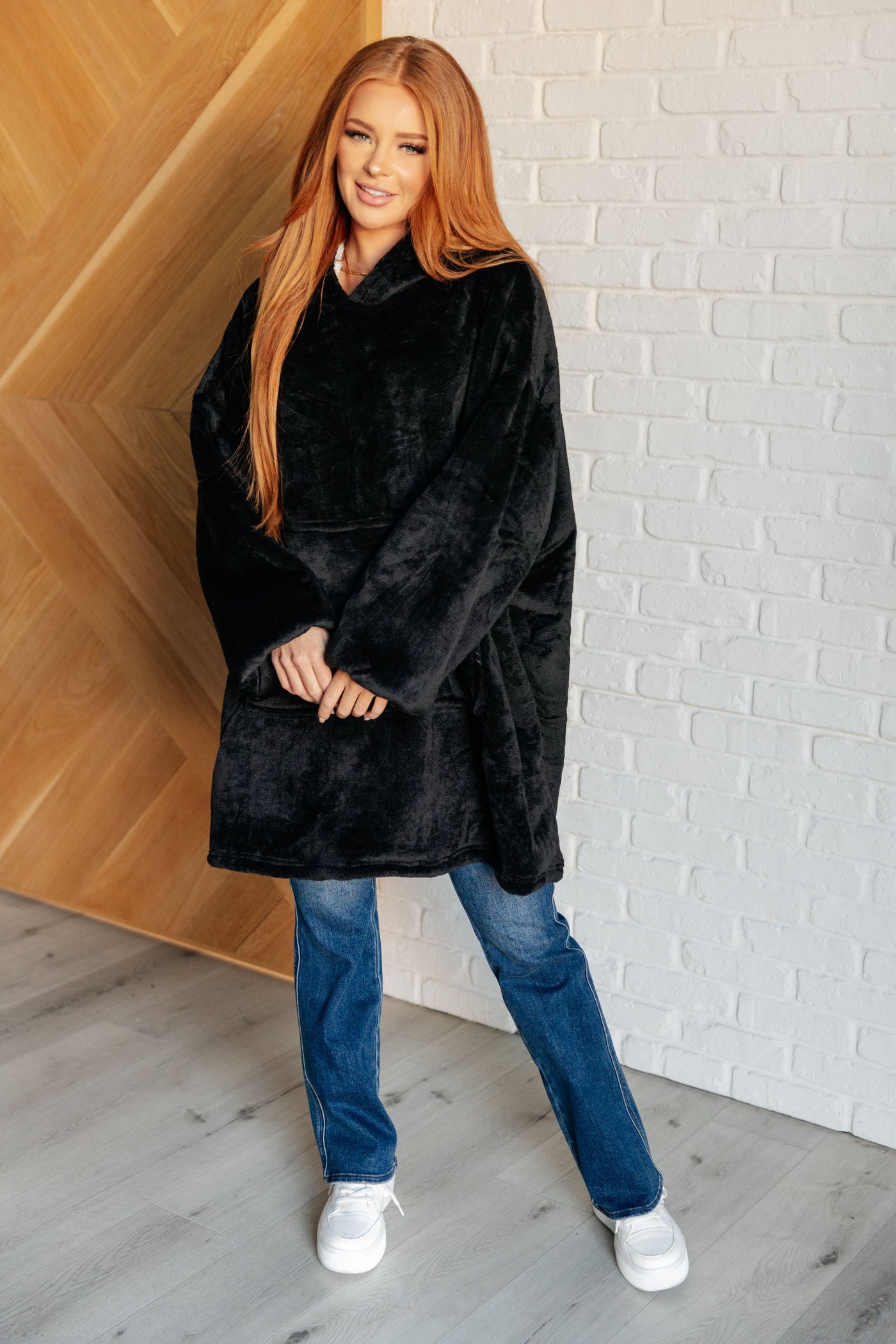 Oversized Velour Blanket Hoodie in Black-Layers-Ave Shops-Market Street Nest, Fashionable Clothing, Shoes and Home Décor Located in Mabank, TX