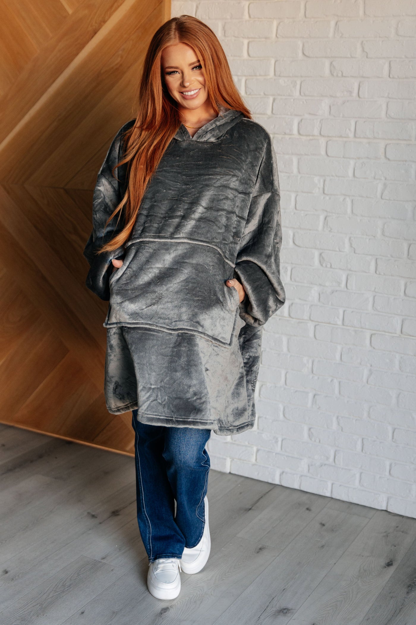 Oversized Velour Blanket Hoodie in Gray-Layers-Ave Shops-Market Street Nest, Fashionable Clothing, Shoes and Home Décor Located in Mabank, TX