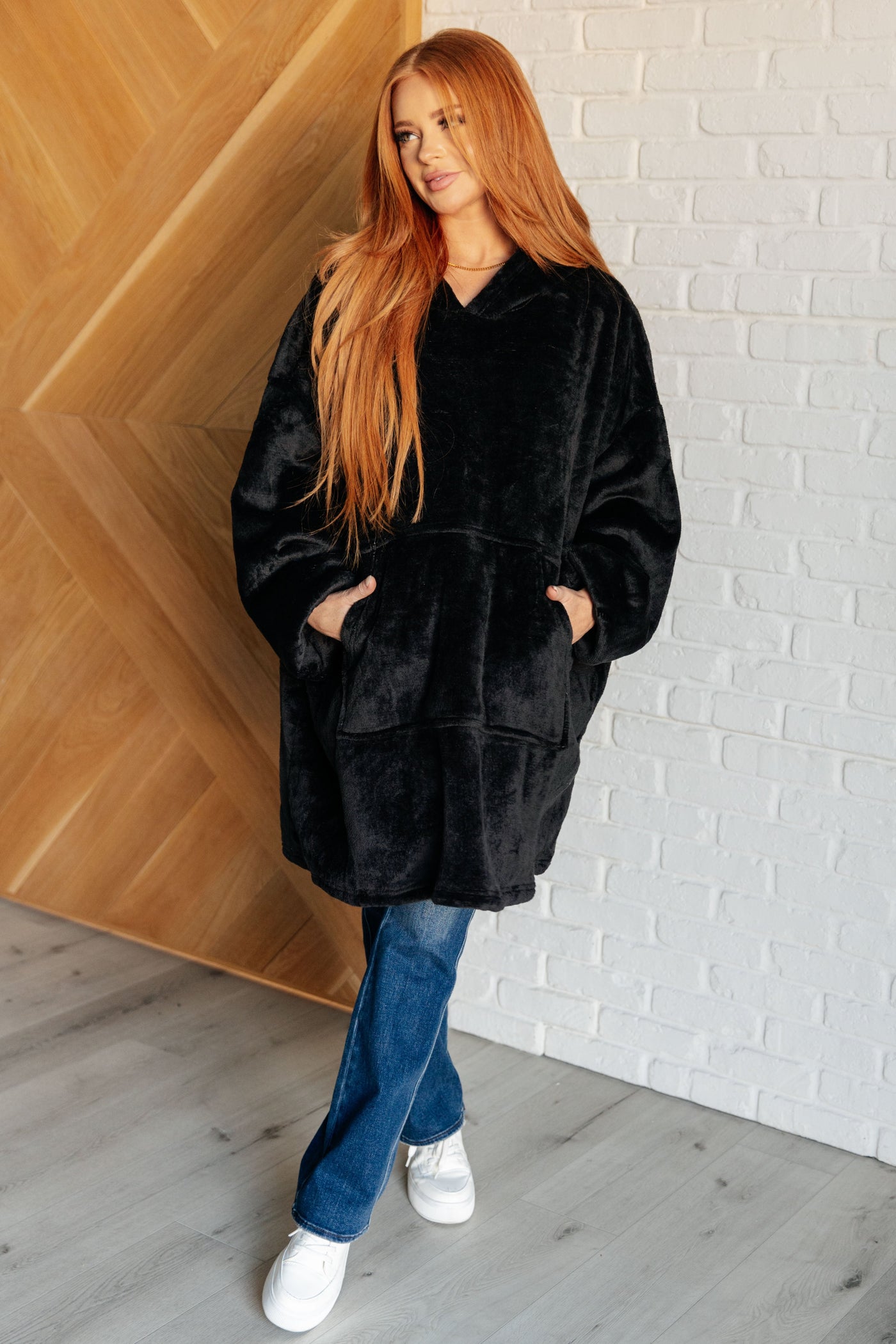 Oversized Velour Blanket Hoodie in Black-Layers-Ave Shops-Market Street Nest, Fashionable Clothing, Shoes and Home Décor Located in Mabank, TX