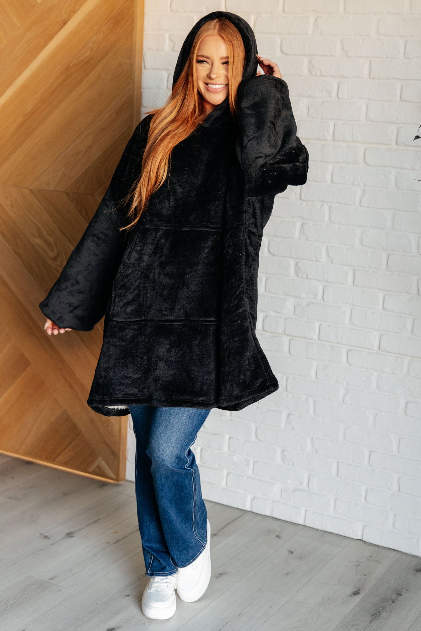 Oversized Velour Blanket Hoodie in Black-Layers-Ave Shops-Market Street Nest, Fashionable Clothing, Shoes and Home Décor Located in Mabank, TX