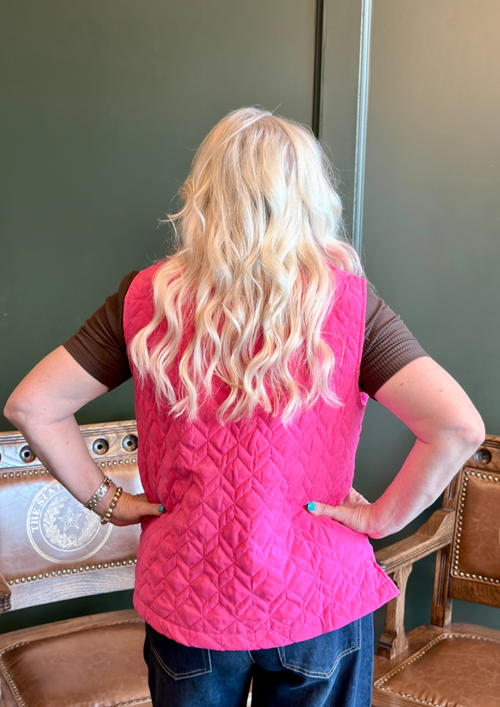 Quilted Zip Up Vest in Hot Pink-08-Tops-Umgee USA Inc-Market Street Nest, Fashionable Clothing, Shoes and Home Décor Located in Mabank, TX