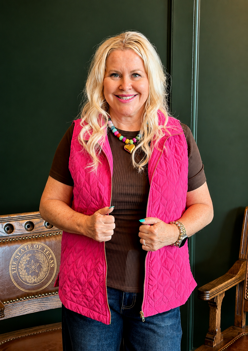 Quilted Zip Up Vest in Hot Pink-08-Tops-Umgee USA Inc-Market Street Nest, Fashionable Clothing, Shoes and Home Décor Located in Mabank, TX